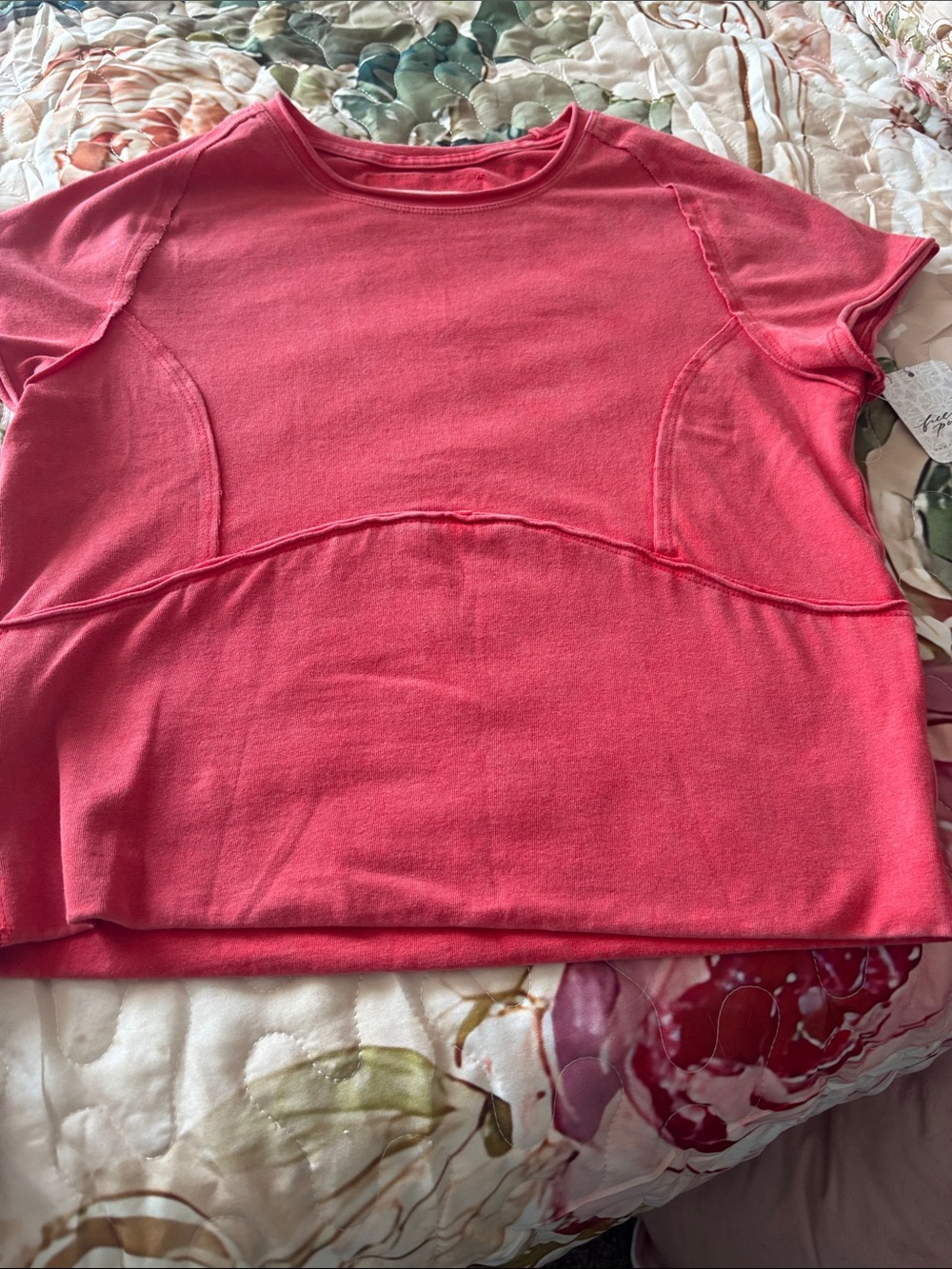 Free People Coral-Pink Short Sleeve Knit Top